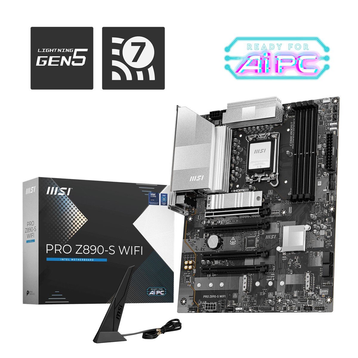 MSI PRO Z890-S WIFI PZ DDR5 8800MHZ(OC) USB 20Gbps 3xM.2 1xTB4 HDMI DISPLAY 2.5G LAN WIFI7 ATX 1851P