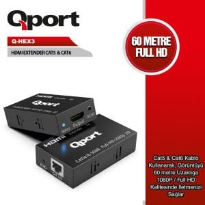 QPORT Q-HEX3 HDMI EXTENDER CAT6 60M 2 LI PAKET