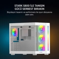 James Donkey Stark S800 4xARGB Temperli Cam ATX Beyaz Gaming (Oyuncu) Kasa
